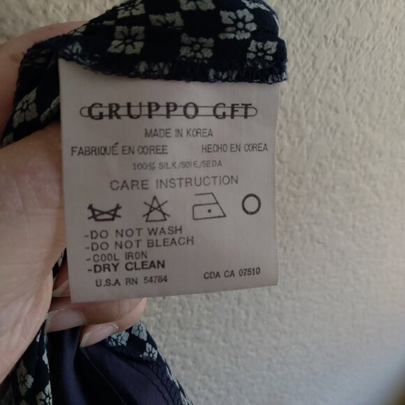 Vintage Emanuel Ungaro 100% Silk Dark Navy Checkered Wide Leg Pants - Picture 4 of 4